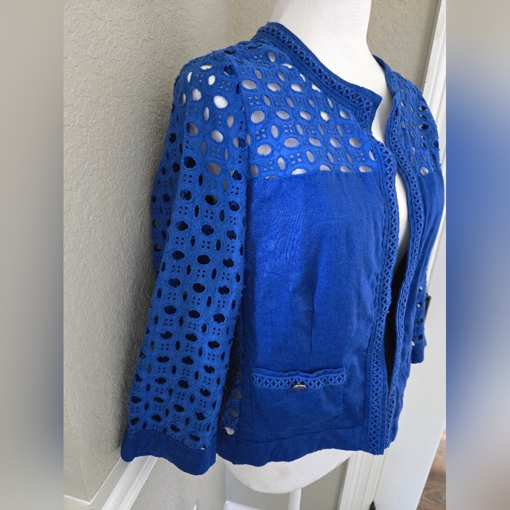 Chico's Linen Eyelet Jacket, Size 0 (Small) - Picture 3 of 11